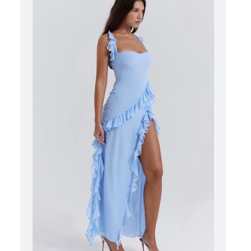 House of CB Ariela Blue Ruffle Dress - Picture 6 of 9